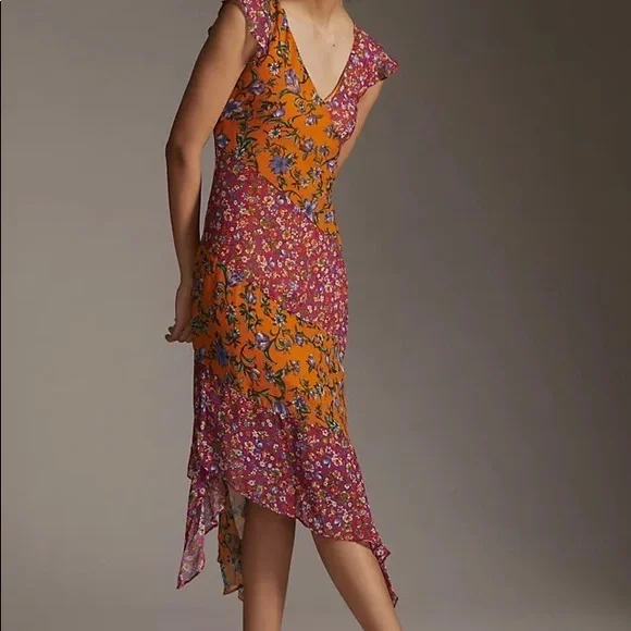 NWT ANTHROPOLOGIE HANKY-HEM MIDI DRESS IN MEDIUM ORANGE - Picture 11 of 11